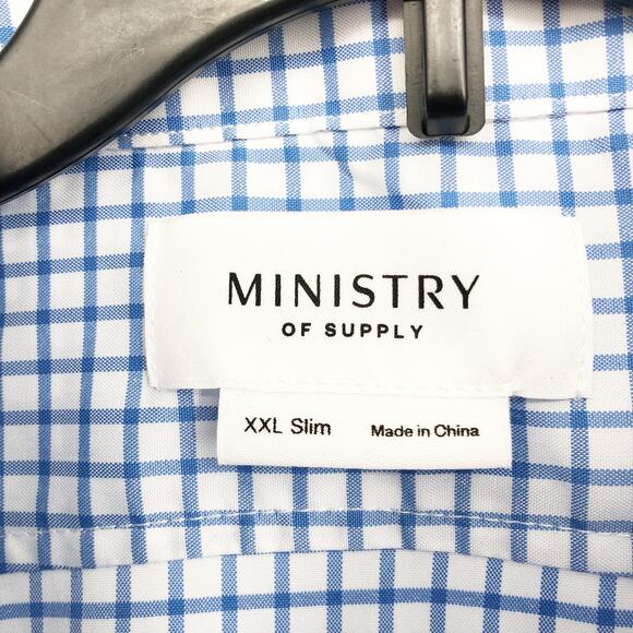 MINISTRY OF SUPPLY Men's Aero Dress Shirt XXL Slim Blue Grid Button Up NWT - Picture 7 of 10